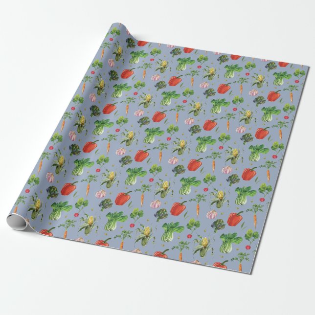 Watercolor Organic Vegetables Wrapping Paper (Unrolled)
