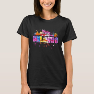 Watercolor Orlando Skyline Orlando Lettering T-Shirt