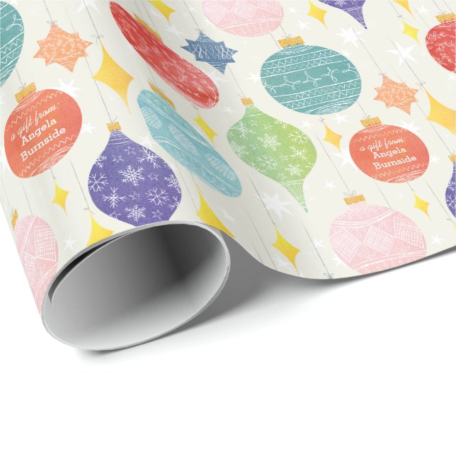 Watercolor Ornament Christmas Custom Text Gift Wrapping Paper (Roll Corner)