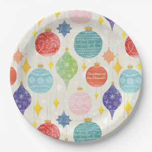 Watercolor Ornament Christmas Custom Text Paper Plate