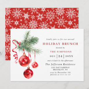 Watercolor Ornament CHRISTMAS HOLIDAY BRUNCH Invitation