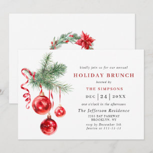 Watercolor Ornament CHRISTMAS HOLIDAY BRUNCH Invitation