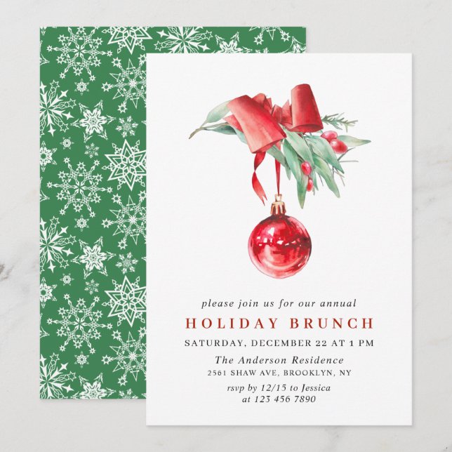 Watercolor Ornament CHRISTMAS HOLIDAY BRUNCH Invitation (Front/Back)