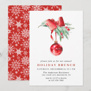 Watercolor Ornament CHRISTMAS HOLIDAY BRUNCH Invitation