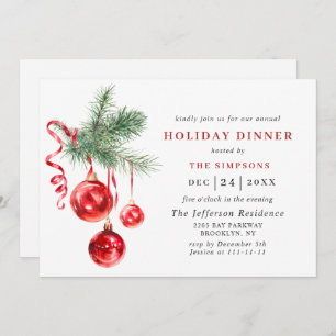 Watercolor Ornament CHRISTMAS HOLIDAY DINNER Invitation