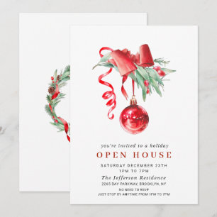 Watercolor Ornament CHRISTMAS HOLIDAY OPEN HOUSE Invitation