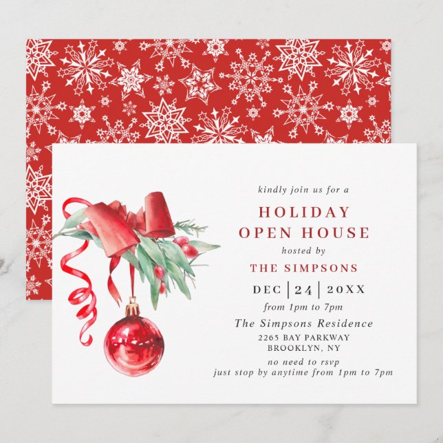 Watercolor Ornament CHRISTMAS HOLIDAY OPEN HOUSE Invitation (Front/Back)
