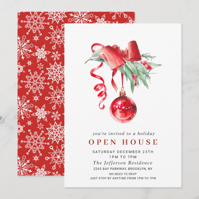Watercolor Ornament CHRISTMAS HOLIDAY OPEN HOUSE Invitation (Front/Back)