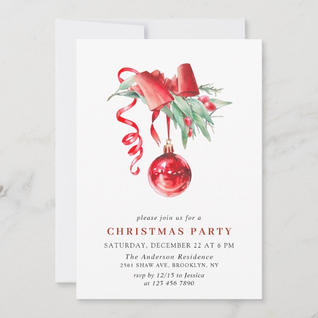 Watercolor Ornament Christmas Holiday Party Invitation (Front)