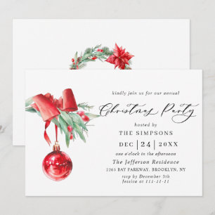 Watercolor Ornament Christmas Holiday Party Invitation