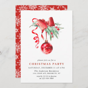 Watercolor Ornament Christmas Holiday Party Invitation