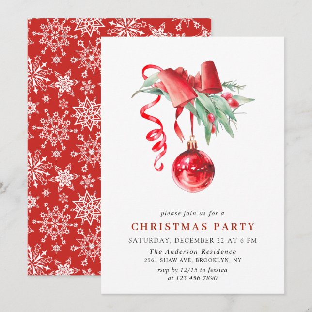 Watercolor Ornament Christmas Holiday Party Invitation (Front/Back)