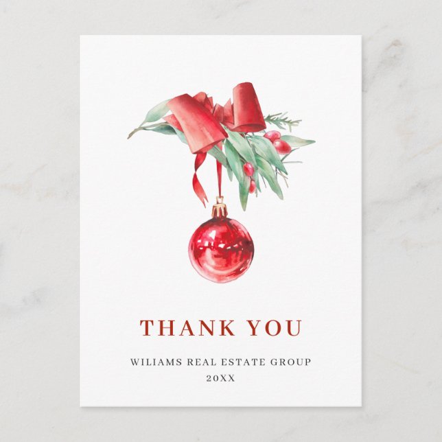 Watercolor Ornament Christmas Holiday Thank You Postcard (Front)