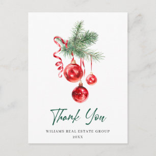 Watercolor Ornament Christmas Holiday Thank You Postcard