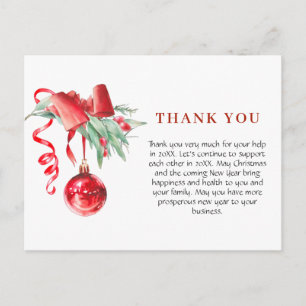 Watercolor Ornament Christmas Holiday Thank You Postcard