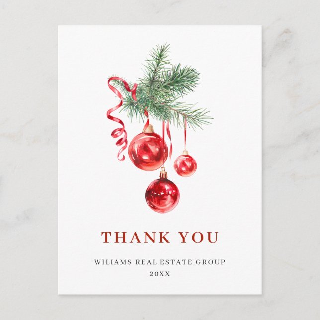 Watercolor Ornament Christmas Holiday Thank You Postcard (Front)
