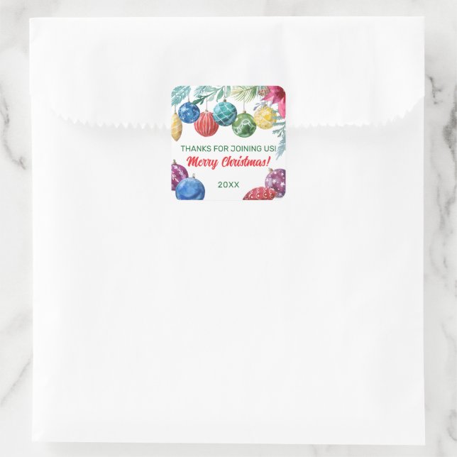 Watercolor Ornament Exchange Christmas Party Square Sticker (Bag)