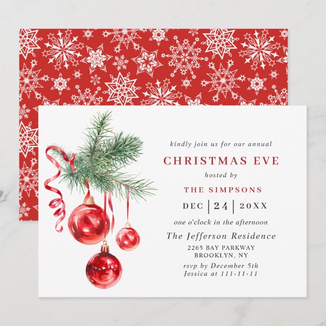 Watercolor Ornament Holiday CHRISTMAS EVE Invitation (Front/Back)