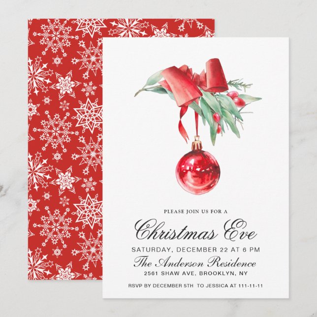 Watercolor Ornament Holiday CHRISTMAS EVE Invitation (Front/Back)