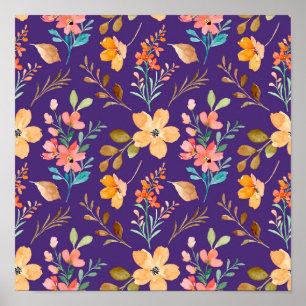Watercolor Ornamental Flowers Poster
