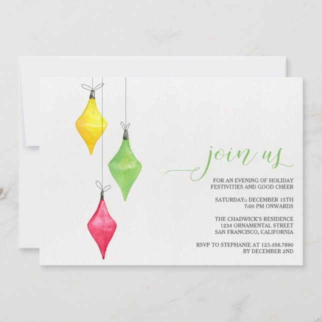 Watercolor Ornaments Christmas Party Invitations (Front)