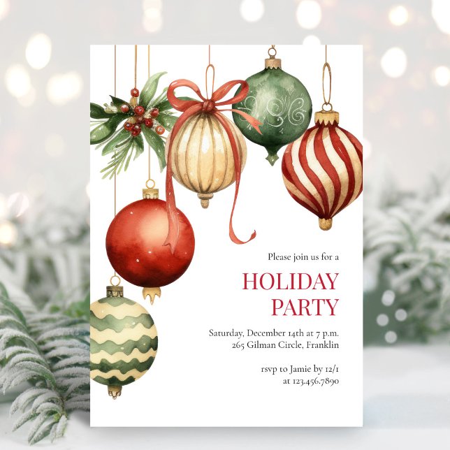 Watercolor Ornaments Holiday Christmas Party Invitation (Creator Uploaded)