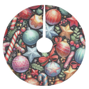 Watercolor Ornaments Stars Christmas Motif Holiday Brushed Polyester Tree Skirt