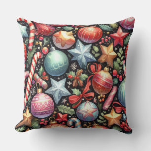 Watercolor Ornaments Stars Christmas Motif Holiday Cushion