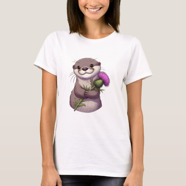 Watercolor Otter and Thistle T-Shirt (Front)