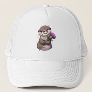 Watercolor Otter and Thistle Trucker Hat