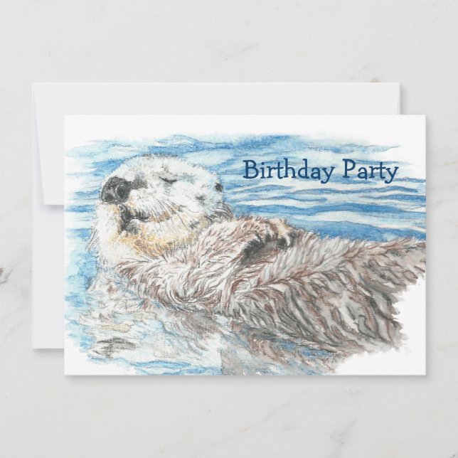 Watercolor Otter Animal BIRTHDAY Fun PARTY Invite (Front)