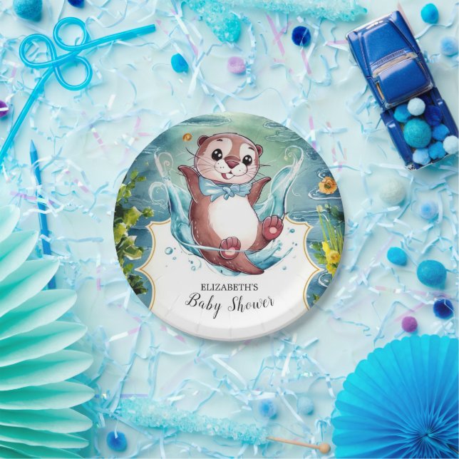 Watercolor Otter Baby Shower Paper Plate (Party)