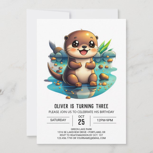 Watercolor Otter Birthday Invitation (Front)
