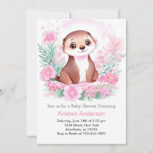 Watercolor Otter Dreamscape Girl Baby Shower Invitation