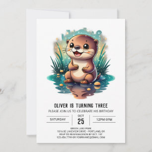 Watercolor Otter Fantasy Birthday Invitation