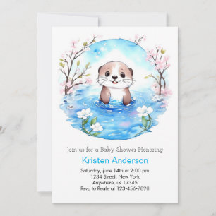 Watercolor Otter Whimsical Boy Baby Shower Invitation