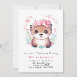 Watercolor Otter Wonderland Girl Baby Shower Invitation