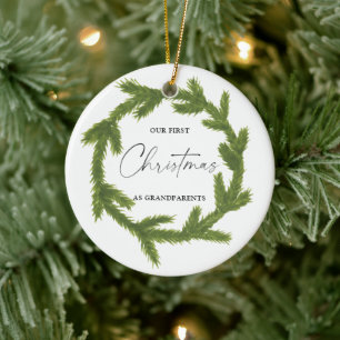 Watercolor Our first Christmas as Grandparents Cer Ceramic Tree Decoration