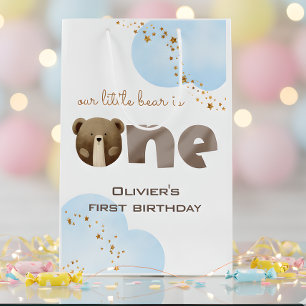 Watercolor our little bear is one baby birthday medium gift bag