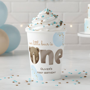Watercolor our little bear is one baby birthday paper cups