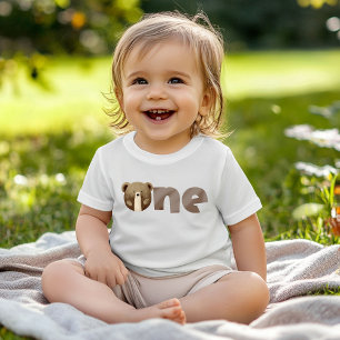Watercolor our little bear is one baby birthday T-Shirt