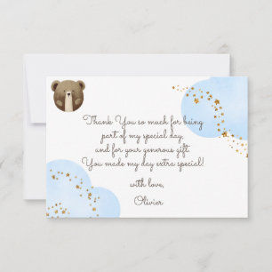 Watercolor our little bear is one baby birthday thank you card