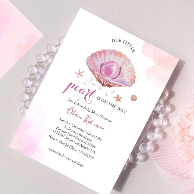 Watercolor Our Little Pearl Girl Baby Shower  Invitation (Creator Uploaded)