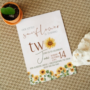 Watercolor Our little Sunflower second Birthday Invitation