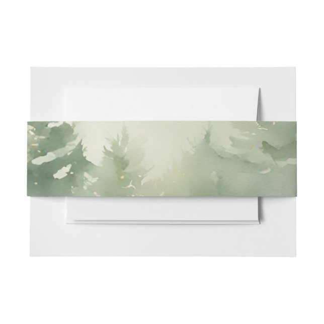 Watercolor Outdoor Woodland Pine Trees Invitation Belly Band (Front Example)