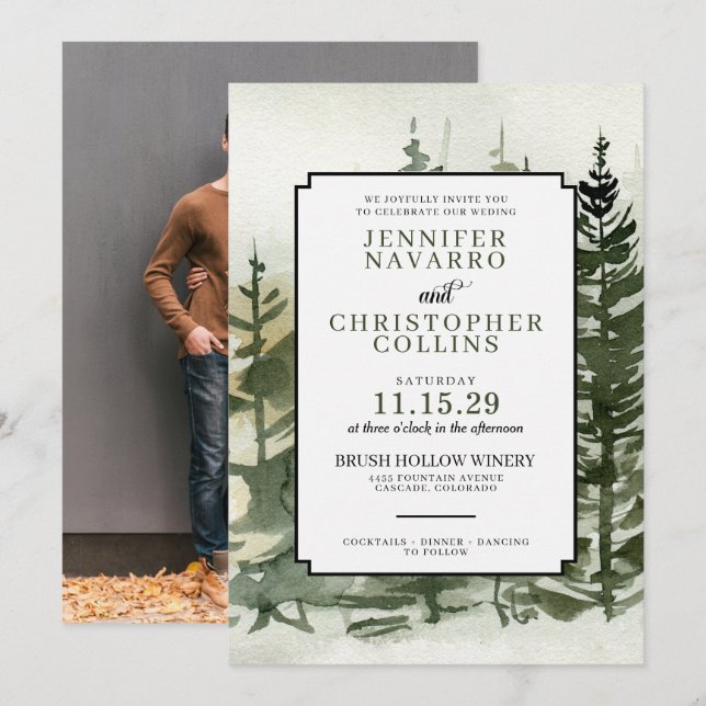 Watercolor Outdoorsy Wedding Invitation (Front/Back)