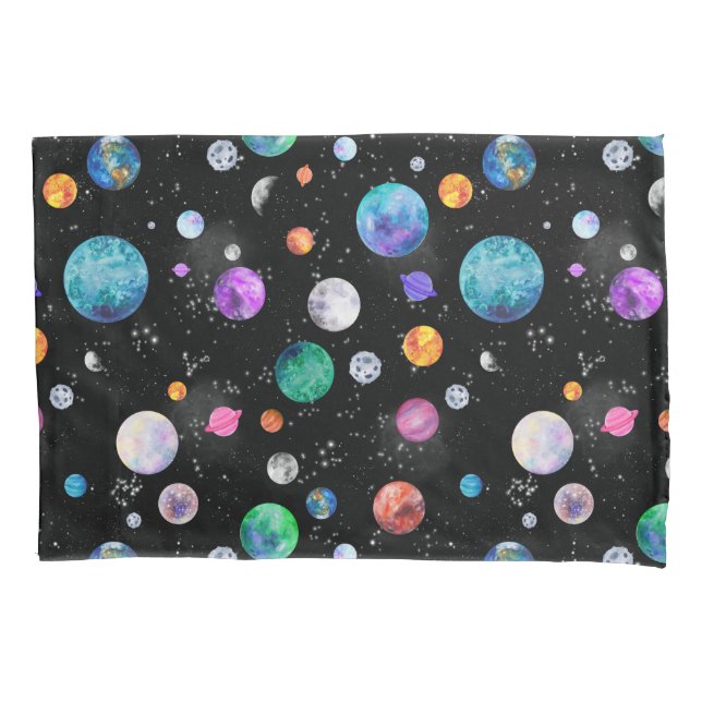 Watercolor Outer Space Planets Galaxy Pillowcase (Front)