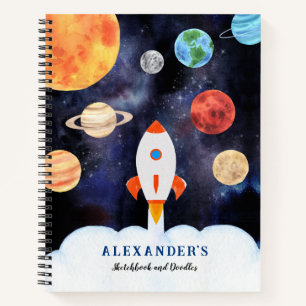 Watercolor Outer Space Rocket Kids Notebook