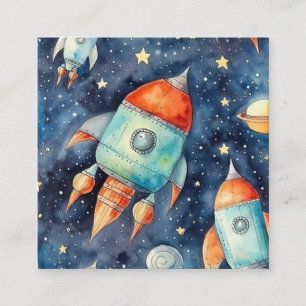 Watercolor Outer Space Seamless Pattern Square Business Card