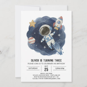 Watercolor Outerspace Digital Astronaut Birthday Invitation